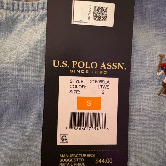 U.S. Polo Assn Sleeveless Keyhole Back Crop Top Chambray Blue Size S NWT - Picture 3 of 5